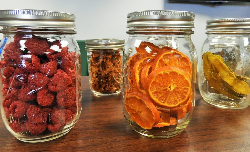 mason jars, dehydrated, fruit